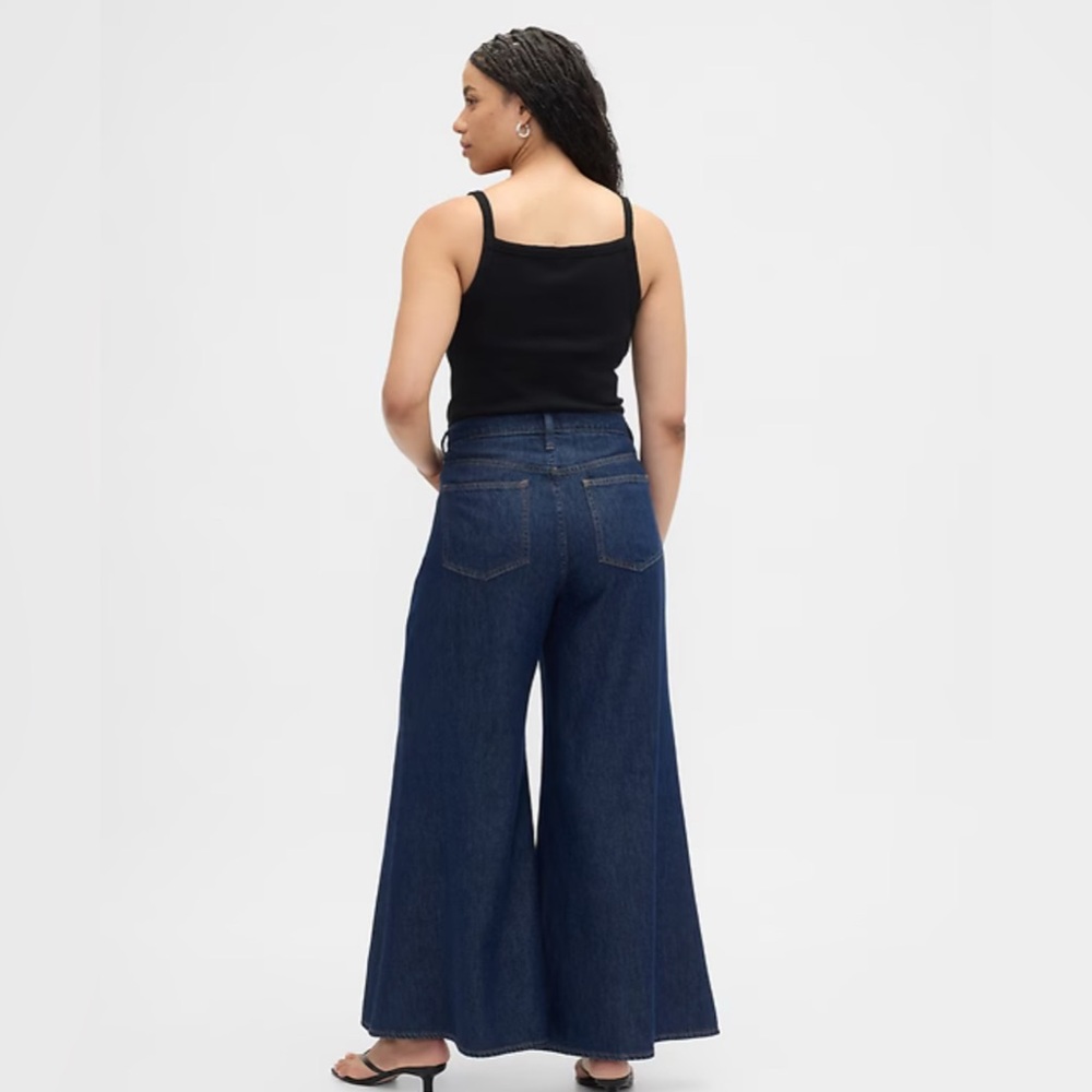 Wide-Leg Dark Blue Jeans - Picture 6 of 12